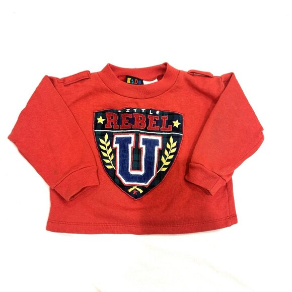 3/$30 📦 Vintage Sweatshirt Toddler 2T Little Rebel Uni School Patch 90s Sweater - Picture 1 of 10